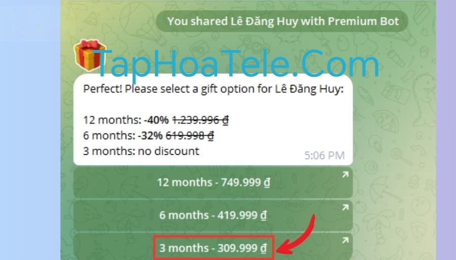 Đăng ký Telegram premium bot