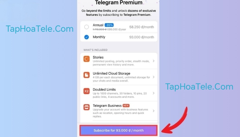Hướng dẫn đăng ký Telegram premium