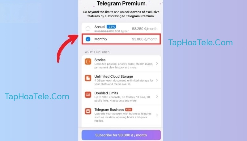 Mua Telegram premium